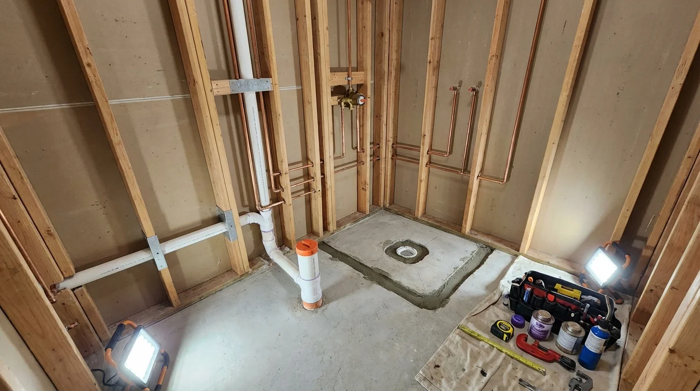 Bathroom rough-in plumbing during remodel by Johns Plumbing LLC in Tennessee Ridge