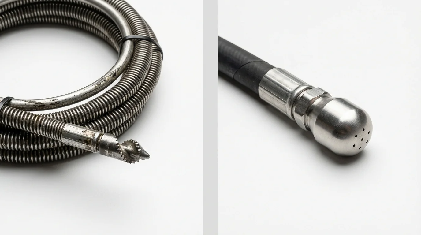 Drain snake cable and hydro jetting nozzle used for drain cleaning in Tennessee Ridge, TN