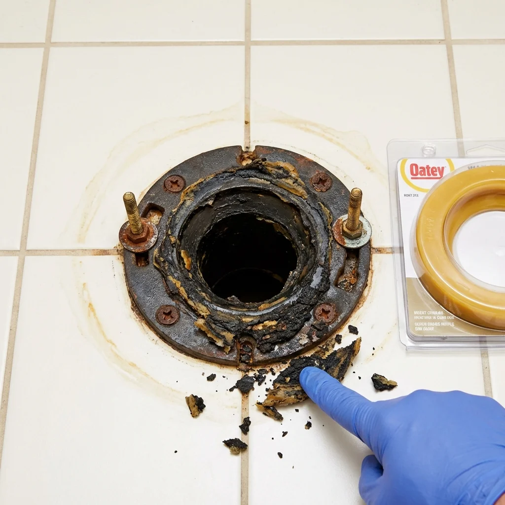 Failed wax ring showing water seepage at the base of a toilet in a Tennessee Ridge, TN home