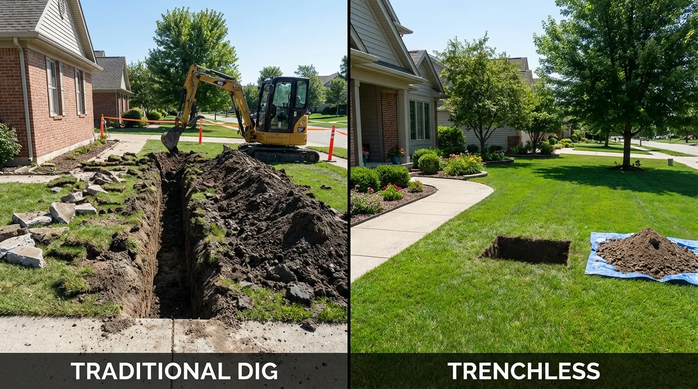 Trenchless sewer repair with minimal yard damage versus traditional excavation in Tennessee Ridge, TN